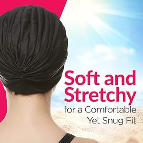 Beemo Swim Caps for Women Swimming Turban Polyester Latex Lined Pleated - Orange - Picture 5 of 9